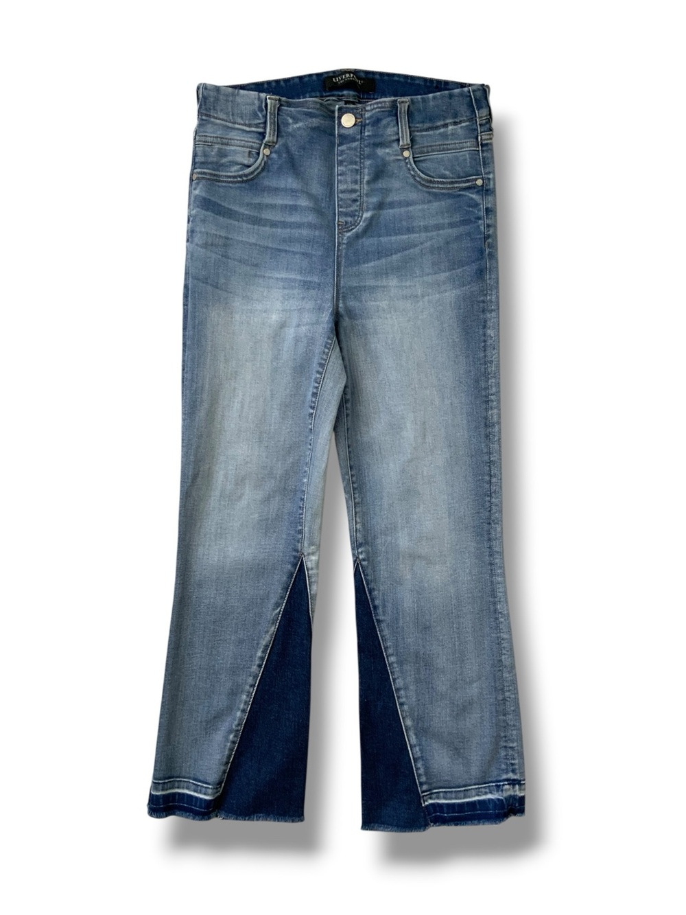 LIVERPOOL Gia Glider Jeans  Blue Two-Tone Split-Hem Blue Size 6